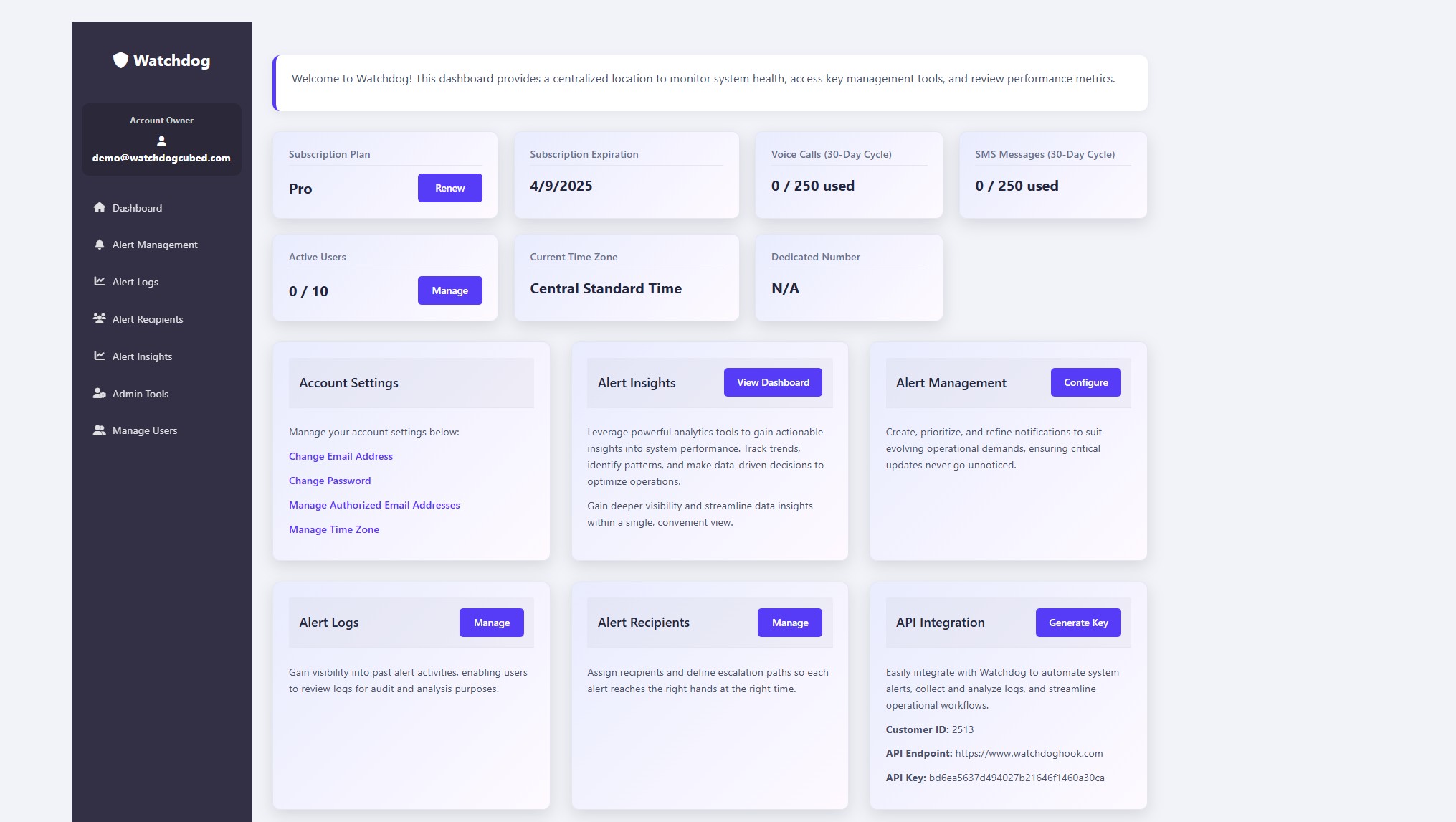 Watchdog dashboard interface